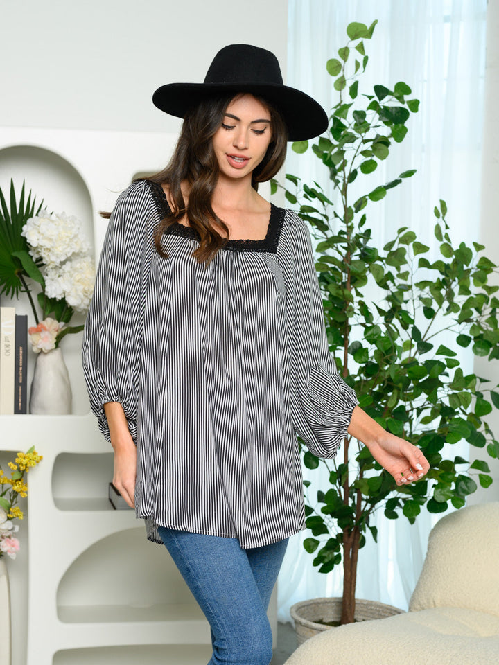 WOMEN'S 3/4SLEEVE STRIPES TUNIC TOP