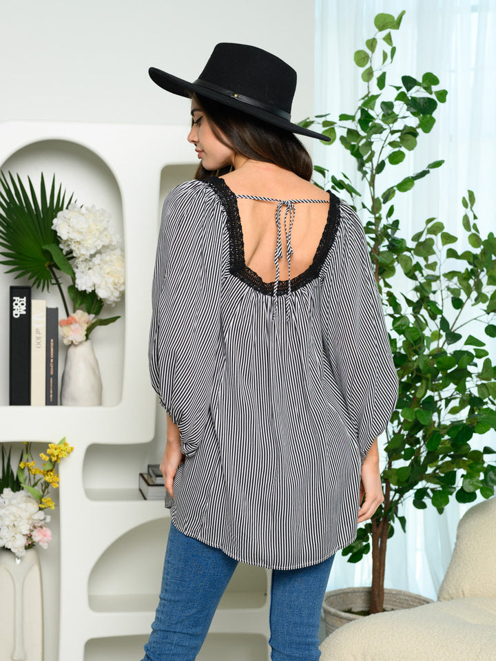 WOMEN'S 3/4SLEEVE STRIPES TUNIC TOP