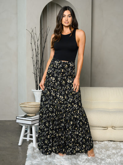WOMEN'S TIERED BUTTON UP FLORAL MAXI SKIRT