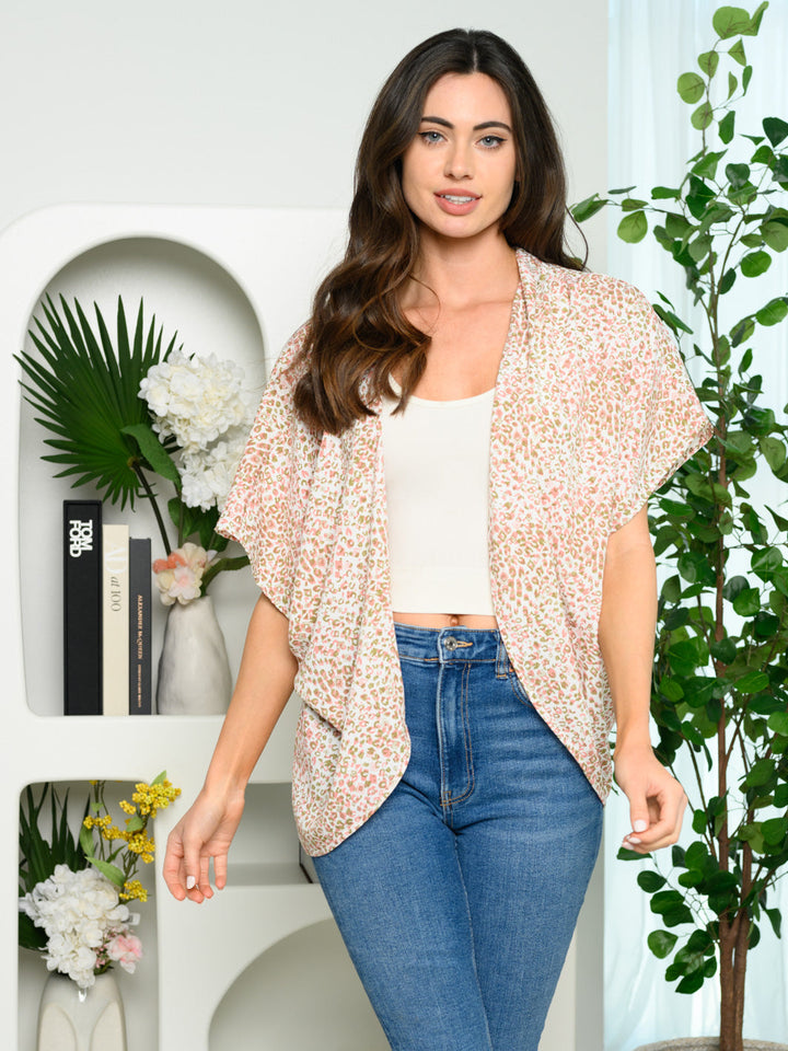 WOMEN'S SHORT SLEEVE MULTI PRINT CARDIGAN
