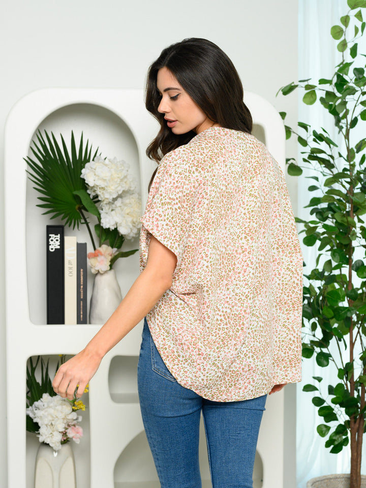 WOMEN'S SHORT SLEEVE MULTI PRINT CARDIGAN