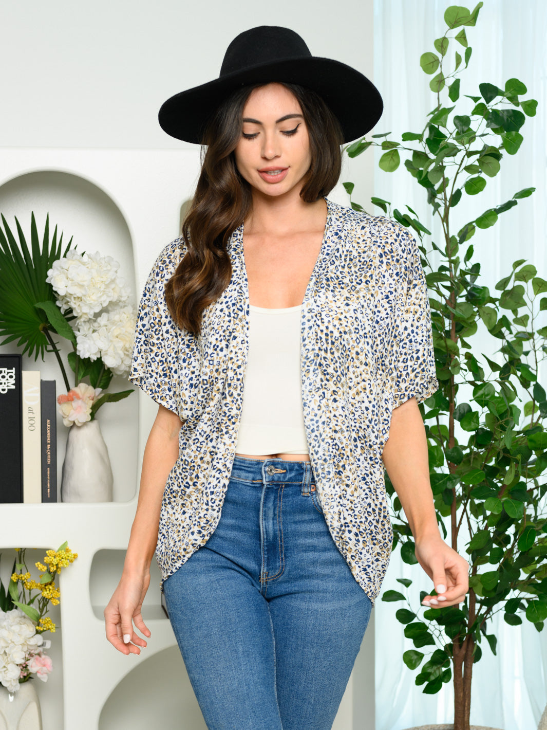 WOMEN'S SHORT SLEEVE MULTI PRINT CARDIGAN