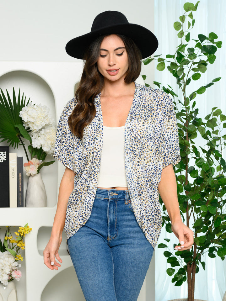 WOMEN'S SHORT SLEEVE MULTI PRINT CARDIGAN
