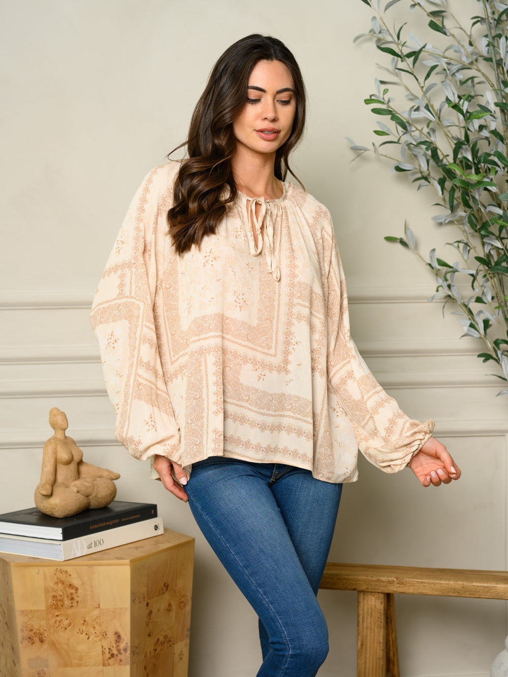 WOMEN'S LONG SLEEVE PRINT TOP