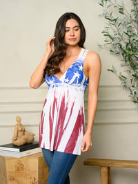 WOMEN'S SLEEVELESS TUNIC AMERICAN FLAG PRINT CROCHET BACK TOP