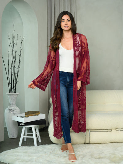 WOMEN'S LONG SLEEVE ALL OVER LACE LONG CARDIGAN