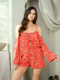 WOMEN'S SPAGHETTI STRAP COLD SHOULDER FLORAL ROMPER