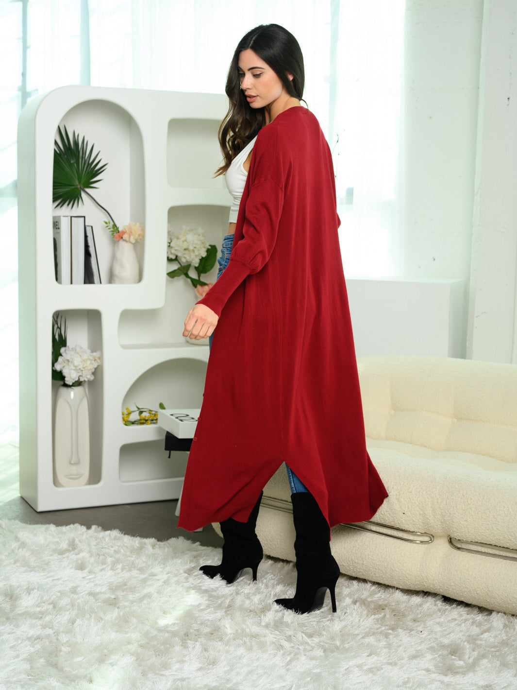 WOMEN'S LONG SLEEVE BUTTON UP SOFT KNIT CARDIGAN