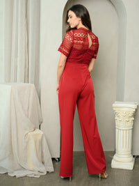 WOMEN'S CROCHET SHORT SLEEVE JUMPSUIT