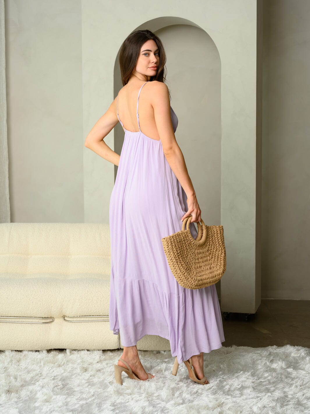 WOMEN'S SLEEVELESS V-NECK FRONT TIE MAXI DRESS