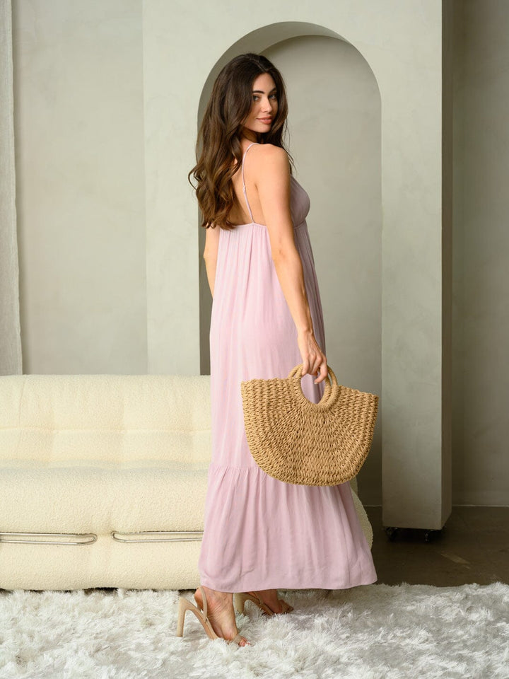 WOMEN'S SLEEVELESS V-NECK FRONT TIE MAXI DRESS