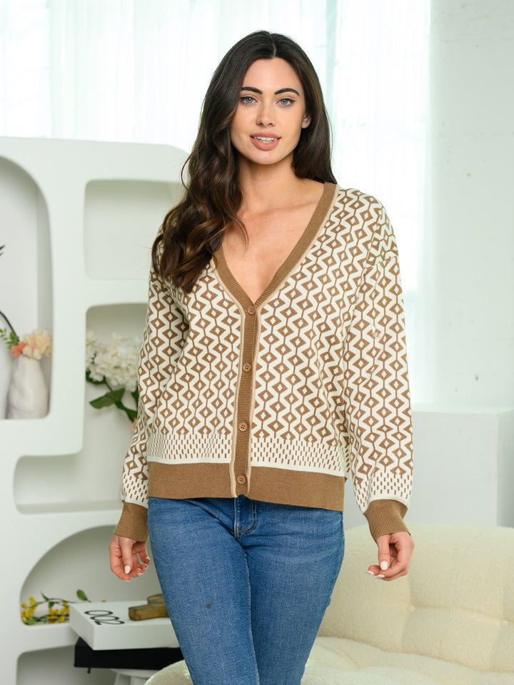 WOMEN'S LONG SLEEVE BUTTON UP SWEATER