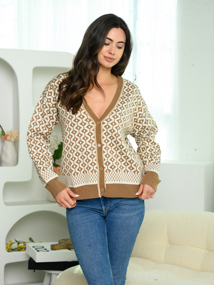 WOMEN'S LONG SLEEVE BUTTON UP SWEATER