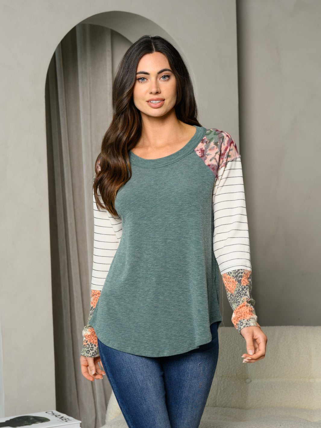 WOMEN'S LONG SLEEVE COLORBLOCK TUNIC TOP