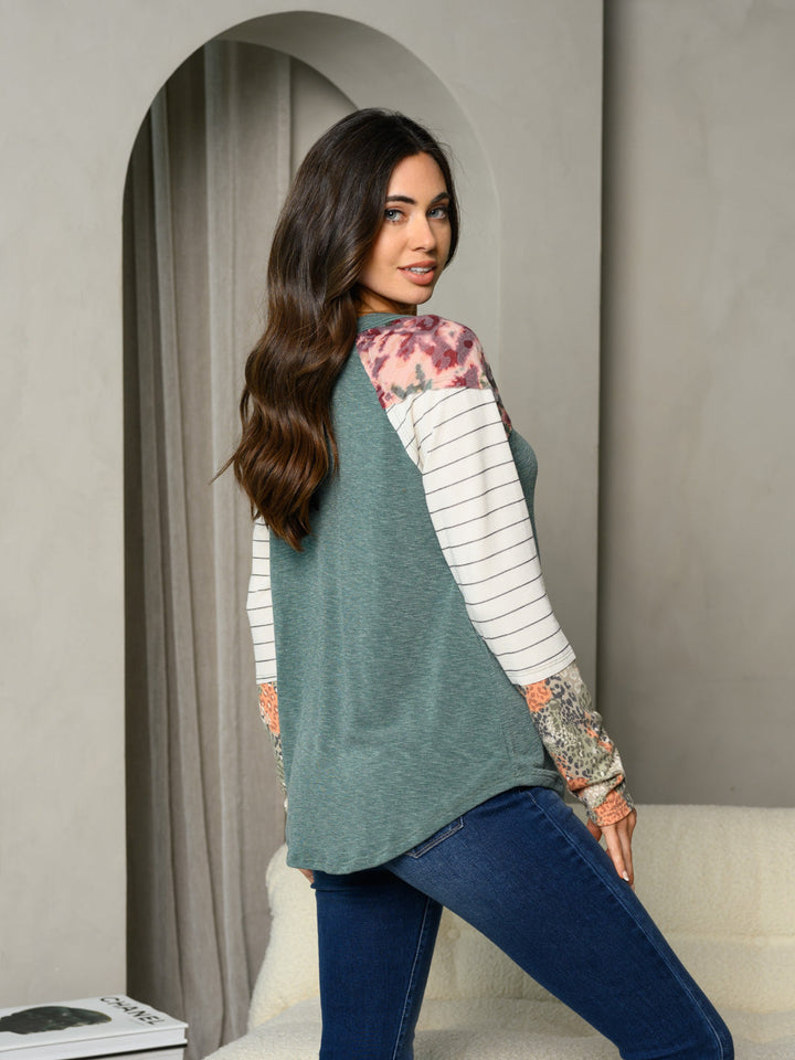 WOMEN'S LONG SLEEVE COLORBLOCK TUNIC TOP