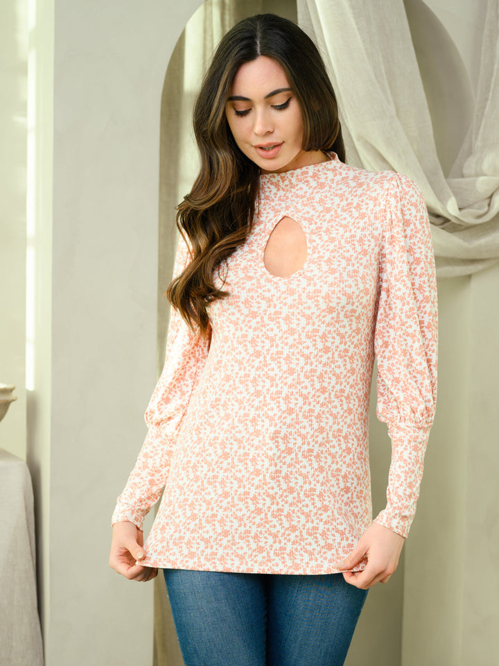 WOMEN'S LONG SLEEVE MOCK NECK OPEN FRONT TOP