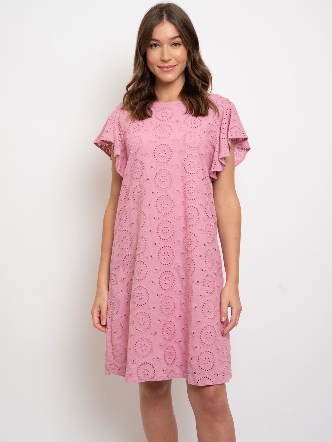 WOMEN'S MIDI CROCHET DETAIL RUFFLE SLEEVE DRESS