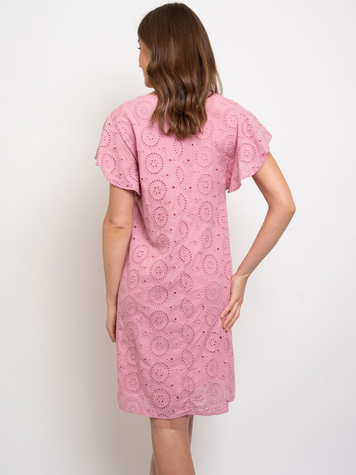 WOMEN'S MIDI CROCHET DETAIL RUFFLE SLEEVE DRESS