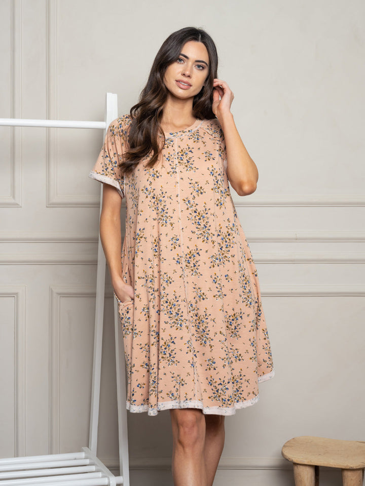 WOMEN'S SHORT SLEEVE POCKETS FLORAL DRESS