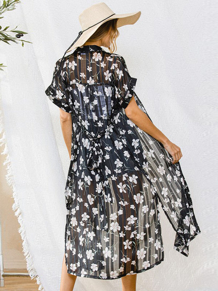 WOMEN'S SHORT SLEEVE FLORAL BUTTON UP CARDIGAN