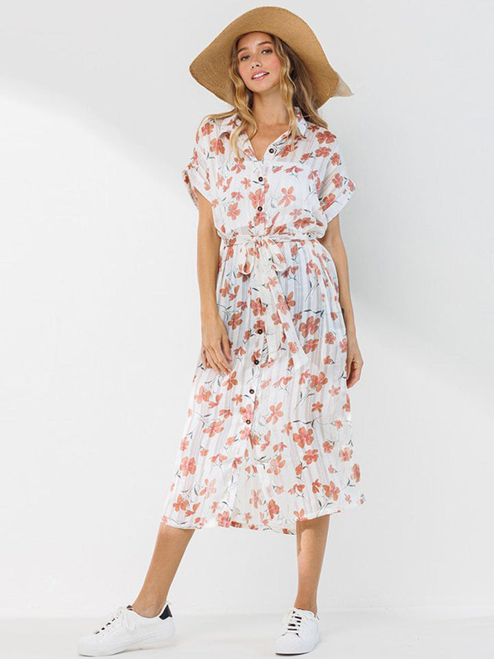 WOMEN'S SHORT SLEEVE FLORAL BUTTON UP CARDIGAN