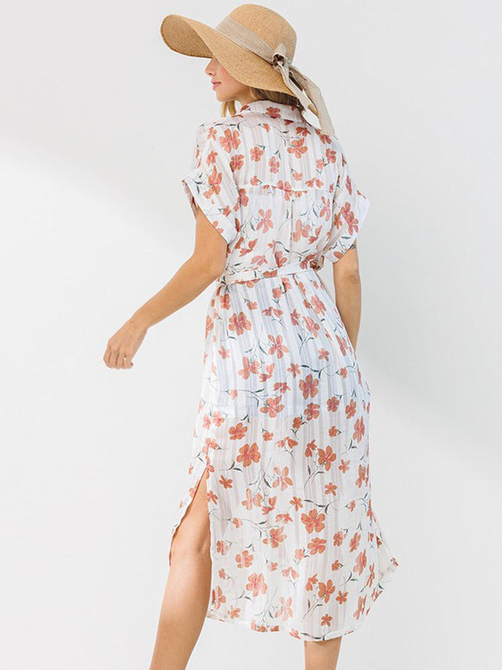 WOMEN'S SHORT SLEEVE FLORAL BUTTON UP CARDIGAN