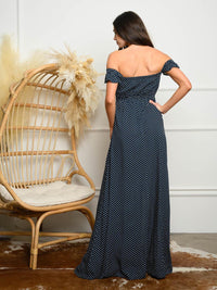 WOMEN'S OFF SHOULDER POLKA DOT MAXI DRESS