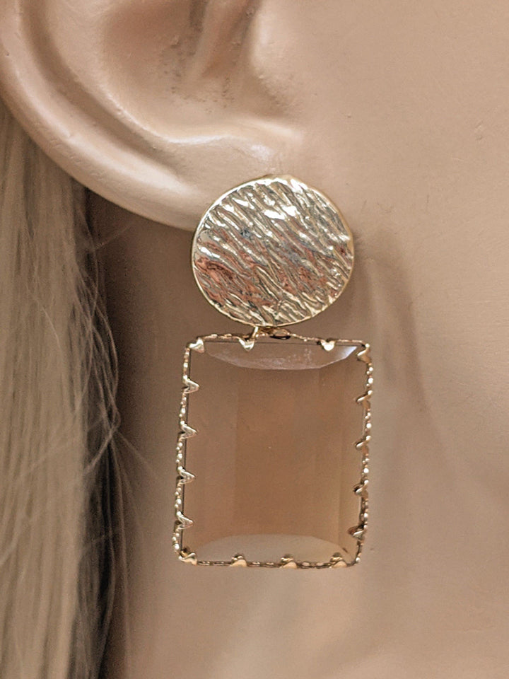 Gold Hammered Rectangle Glass Earring