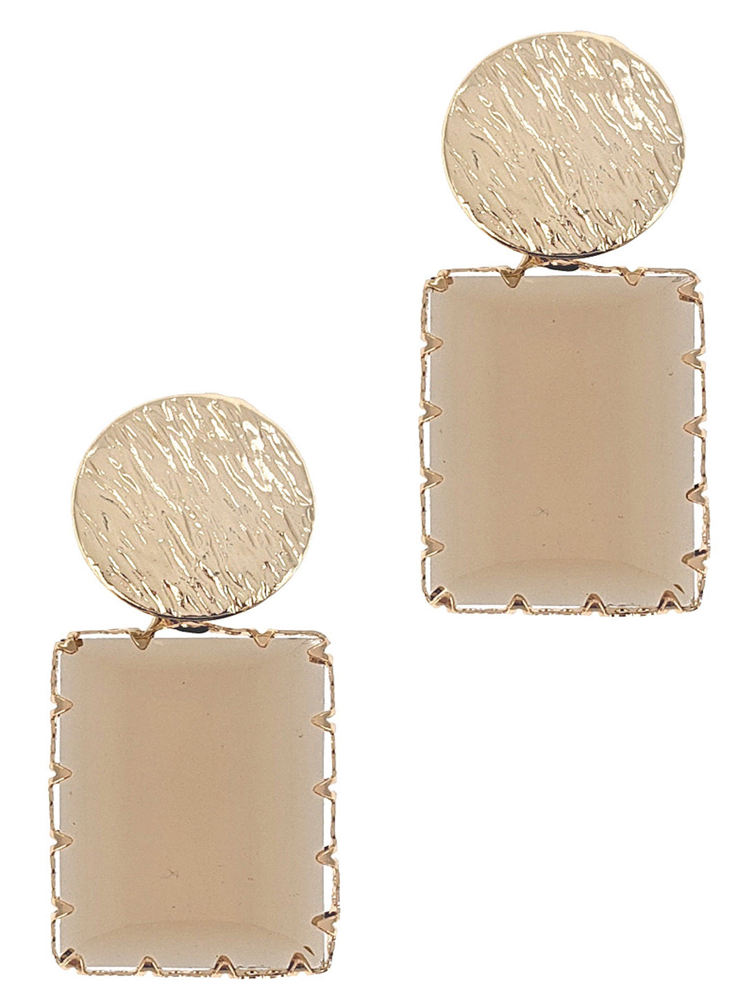 Gold Hammered Rectangle Glass Earring
