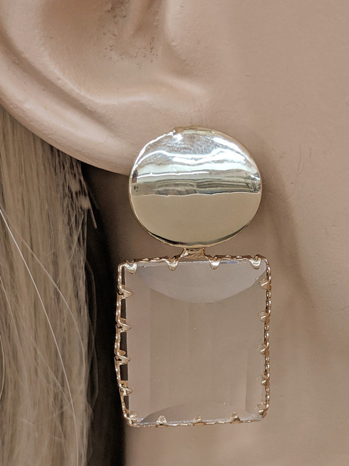 Gold Hammered Rectangle Glass Earring