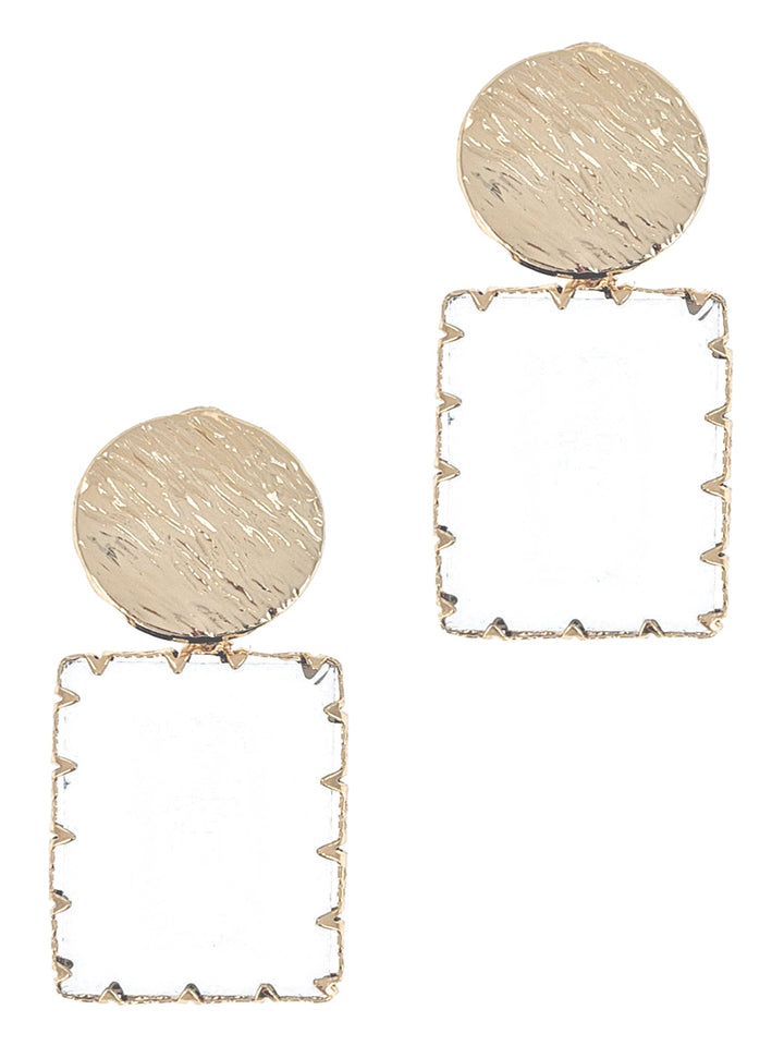 Gold Hammered Rectangle Glass Earring