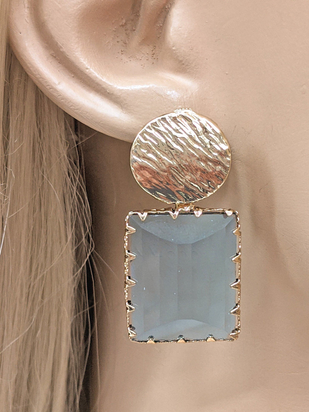 Gold Hammered Rectangle Glass Earring