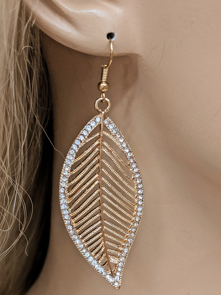 Gold Leaf & Stones Drop Earrings