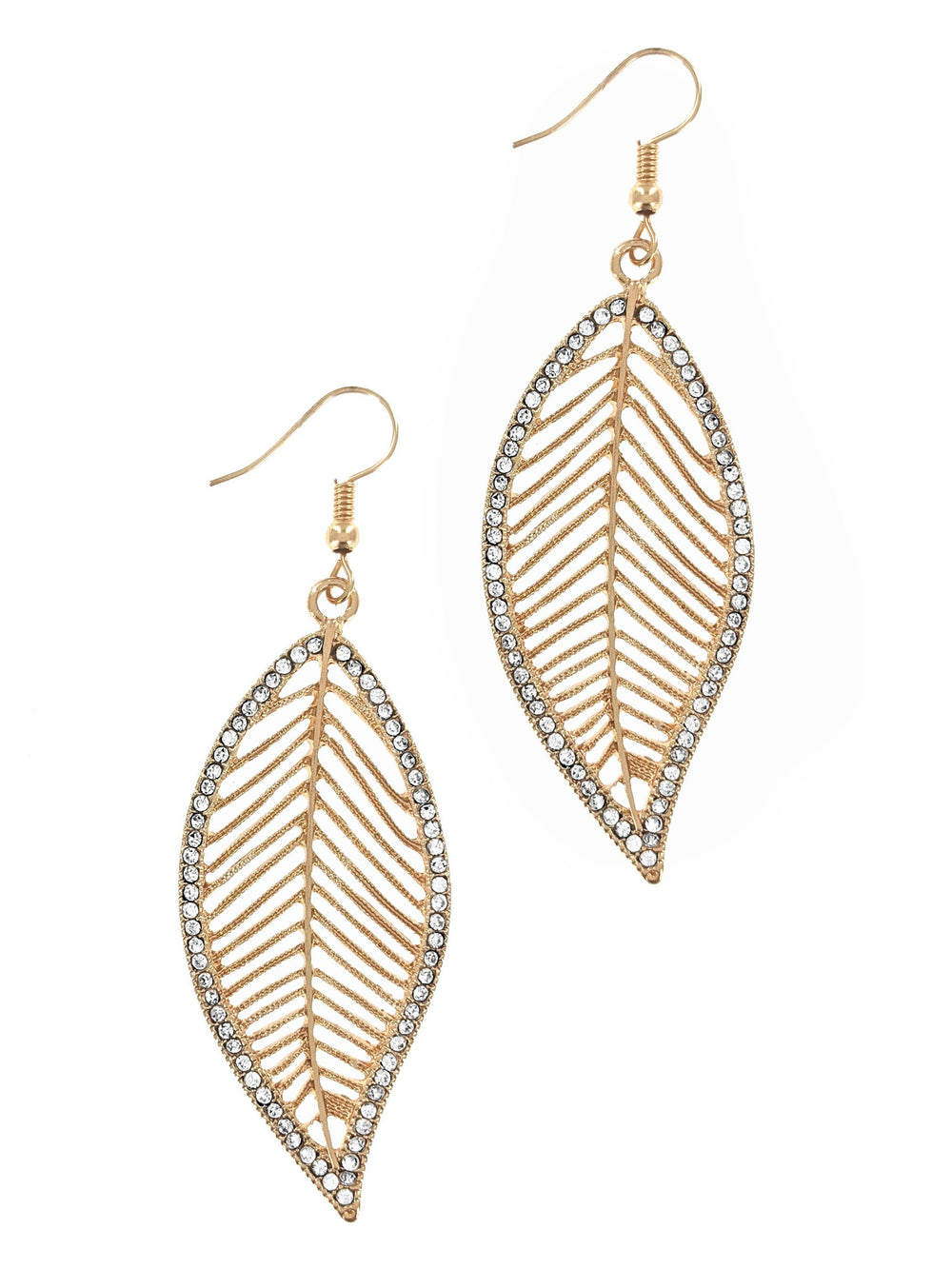 Gold Leaf & Stones Drop Earrings