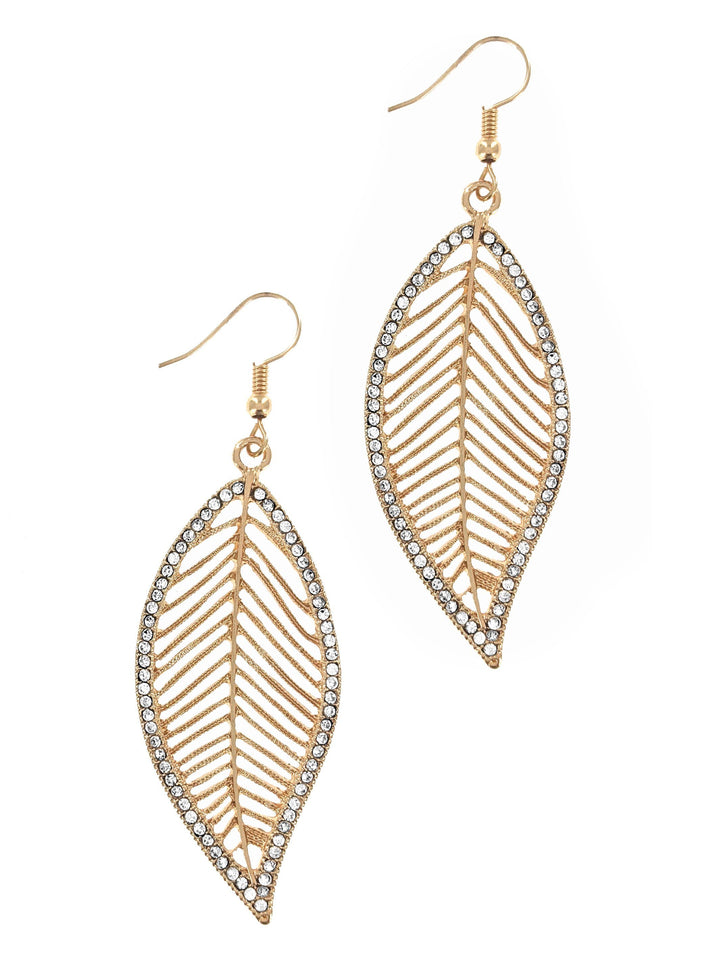 Gold Leaf & Stones Drop Earrings