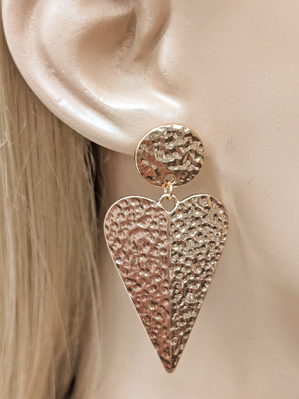 Hammered Heart Drop Metal Earring