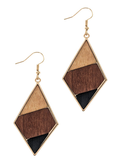 Triangle Rhombus Wood & Metal Fashion Earrings