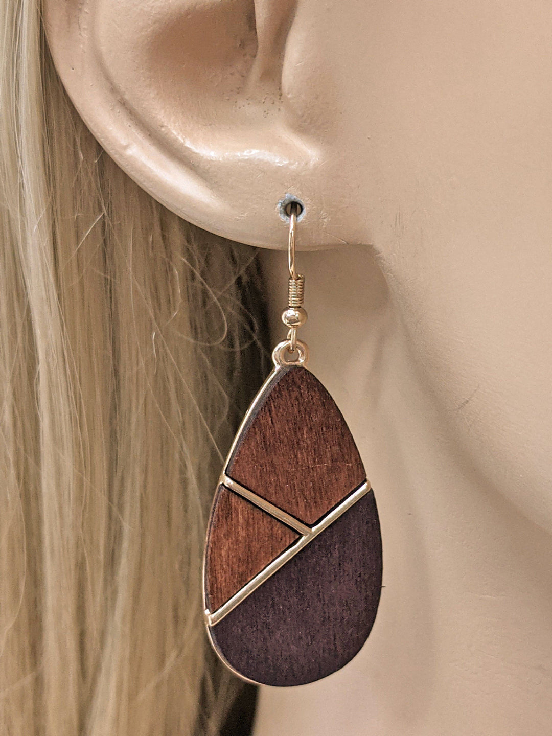 Teardrop Wood & Metal Fashion Earrings