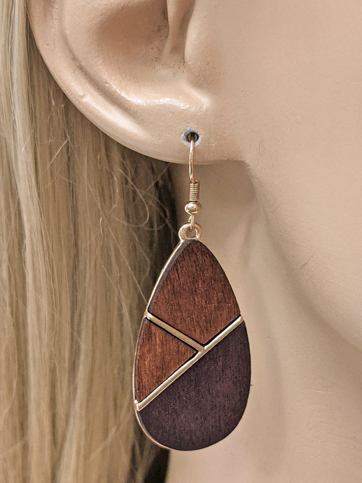 Teardrop Wood & Metal Fashion Earrings