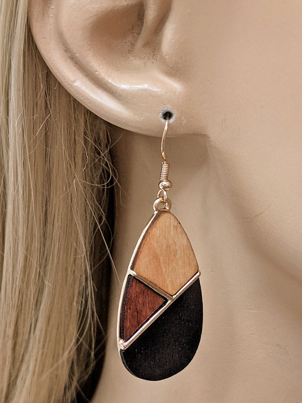 Teardrop Wood & Metal Fashion Earrings