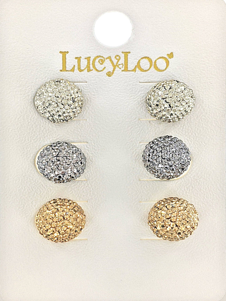 3-Pair Multi Gem Stud Earrings