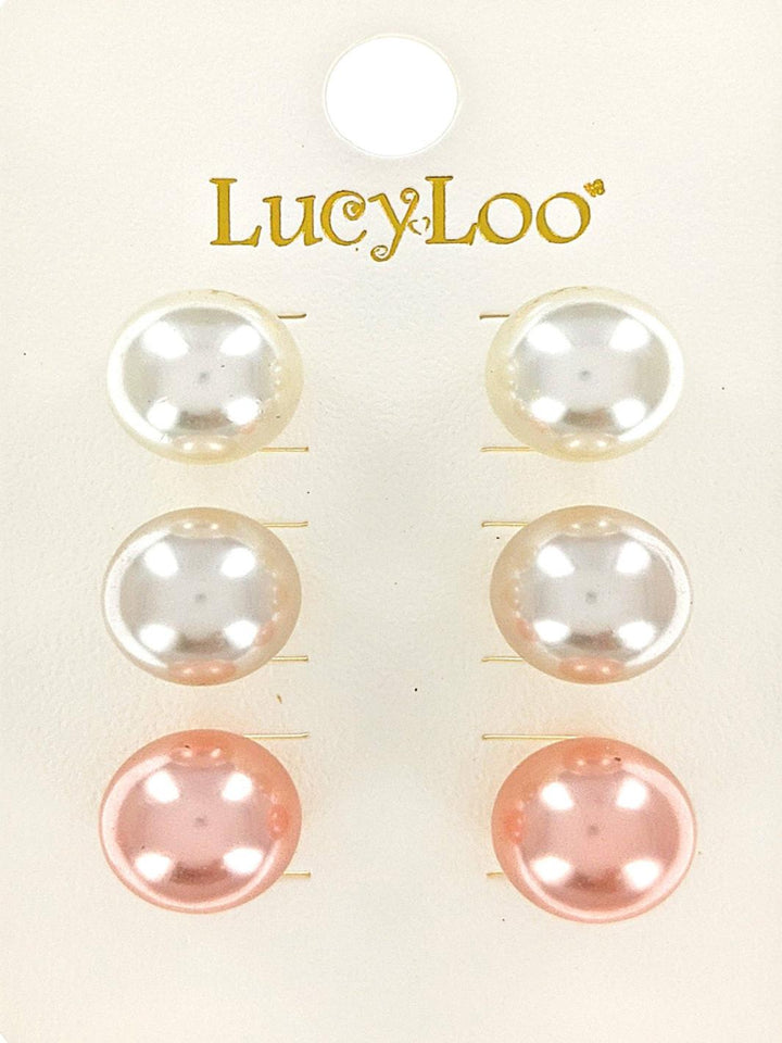 Triple Pair Pearl Stud Earrings
