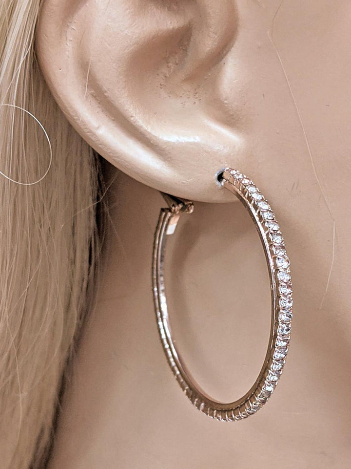 Rose Gold Rhinestone Hoop Earrings