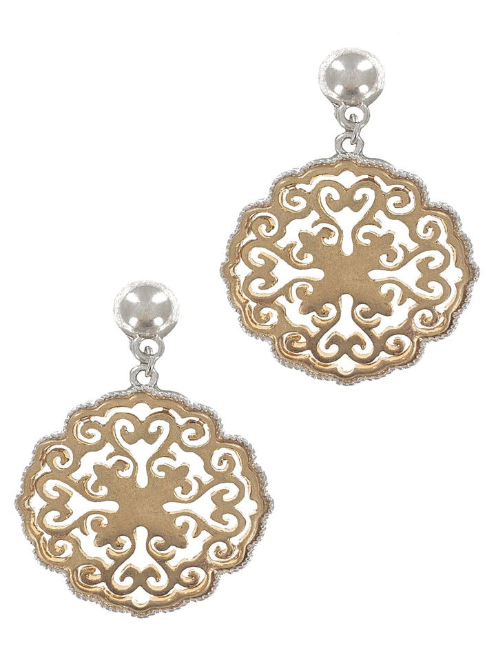 Worn Circle Filigree Drop Fashion Earrings