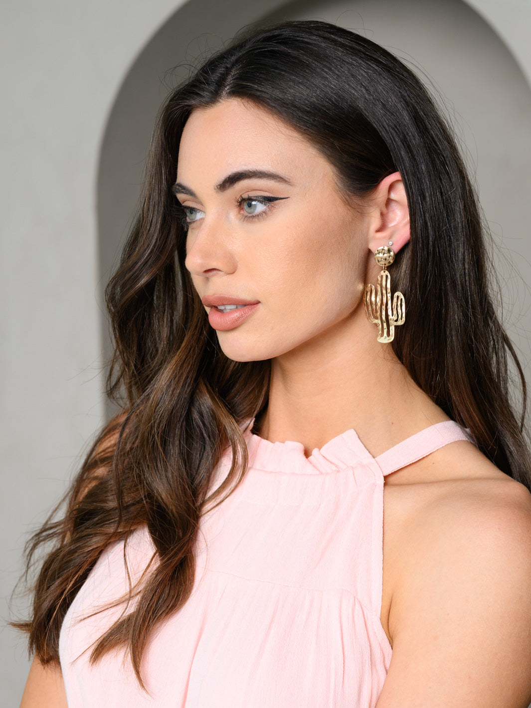 WOMEN'S SILVER METAL CACTUS EARRING