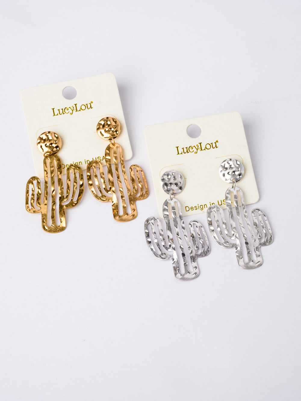 WOMEN'S SILVER METAL CACTUS EARRING