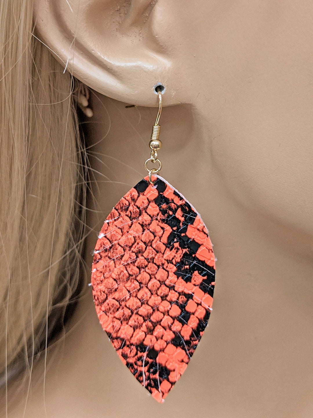 Vegan Leather Animal Print Leaf Earring