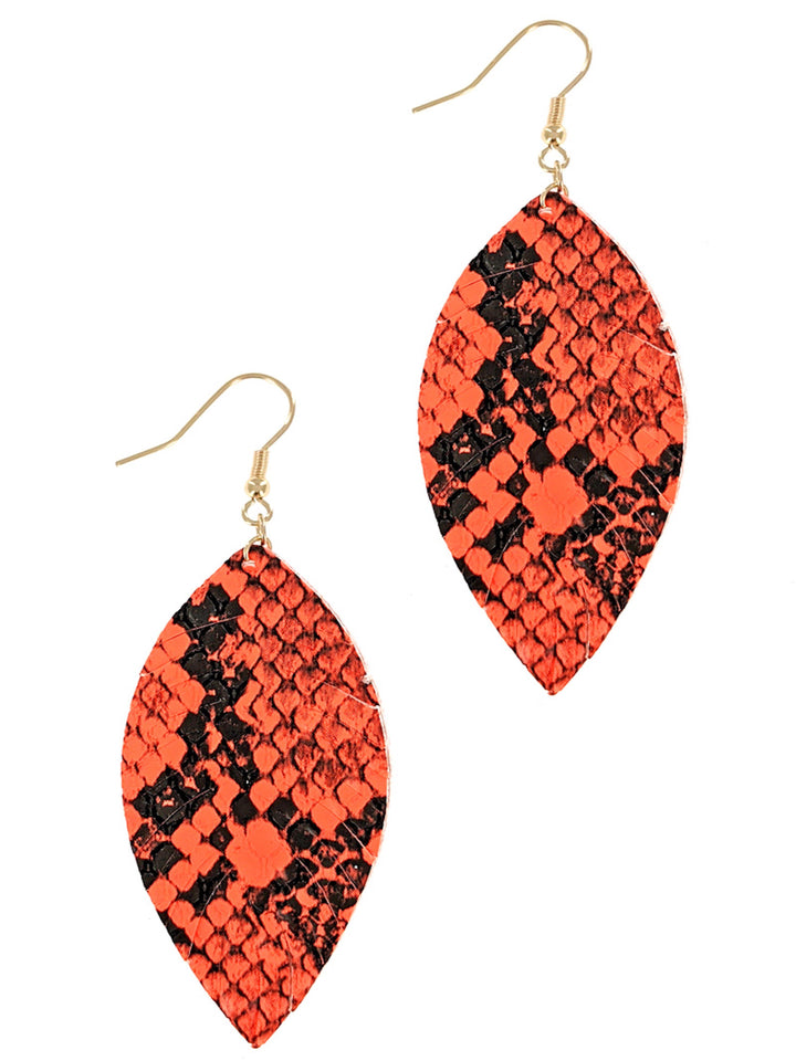 Vegan Leather Animal Print Leaf Earring