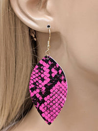 Vegan Leather Animal Print Leaf Earring