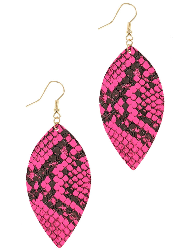 Vegan Leather Animal Print Leaf Earring